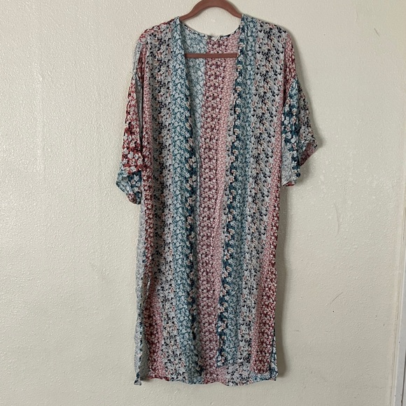 Sky and Sparrow Lightweight Floral Longline Kimono Topper, L/XL - Picture 1 of 6